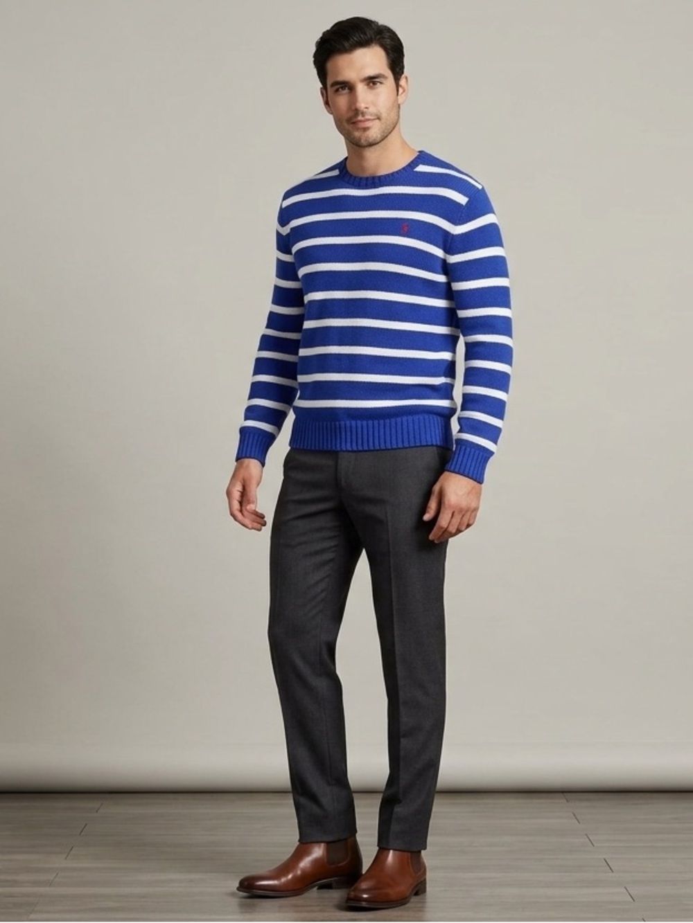Polo by Ralph Lauren Royal Blue and White Striped Crewneck Sweater